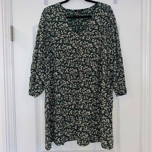 Madewell Green and White Floral Print Button Down Long-Sleeve Dress